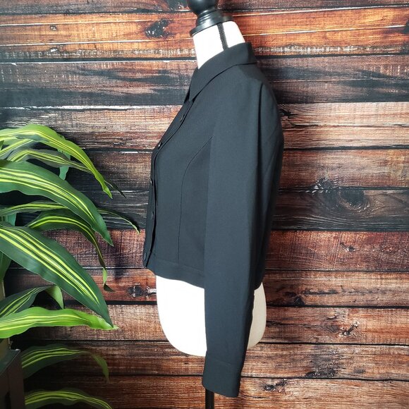 Linda Allard Ellen Tracy 6 Petite 6P Cropped Black Jacket Blazer Button Front - Picture 5 of 10